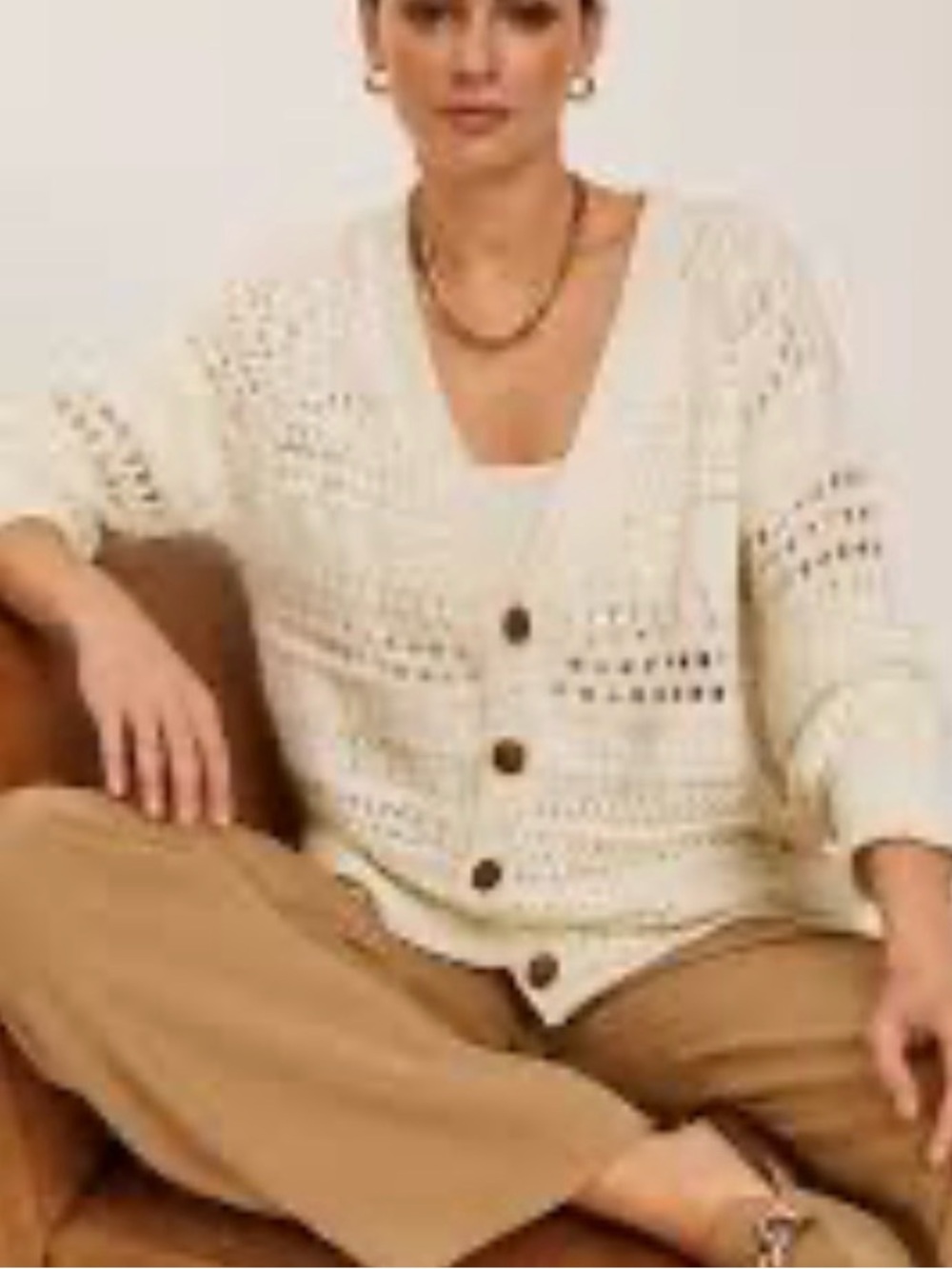 Sundance Travelers Cardigan Cream Open Knit Cotton Blend Sweater M